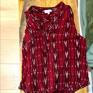 Lucky Brand Boho Burgundy and White Hippy Blouse